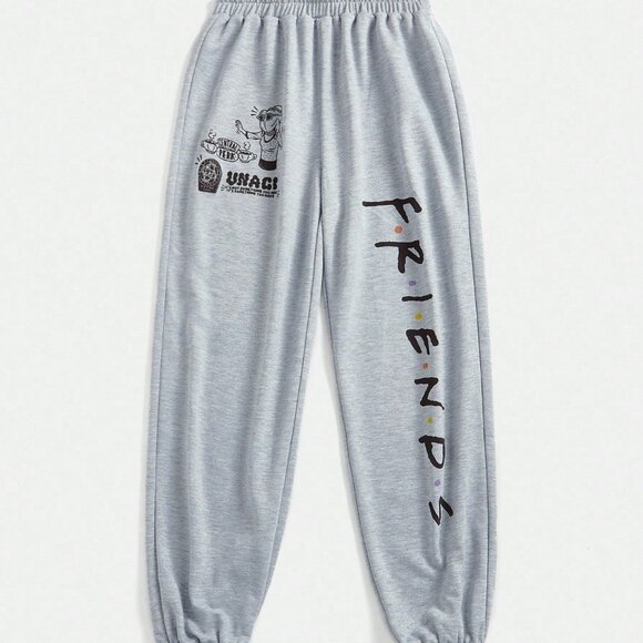 FRIENDS Baggy Grey 90's sweatpants joggers high-rise M track athletic pants - Picture 2 of 5
